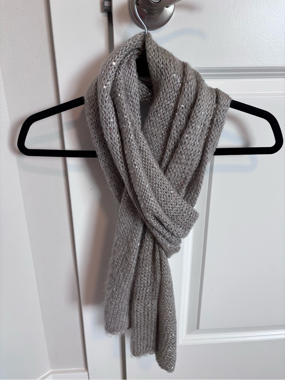 American Eagle Outfitters Silver-Gray Knit Scarf with Sparkle